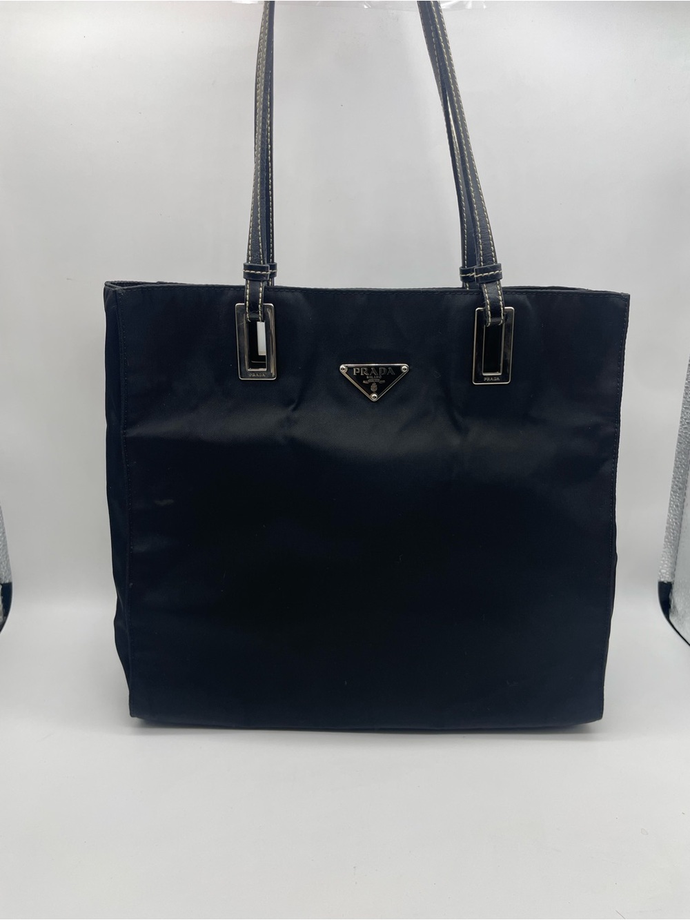 Prada Black Nylon Tote Bag with Leather Handles